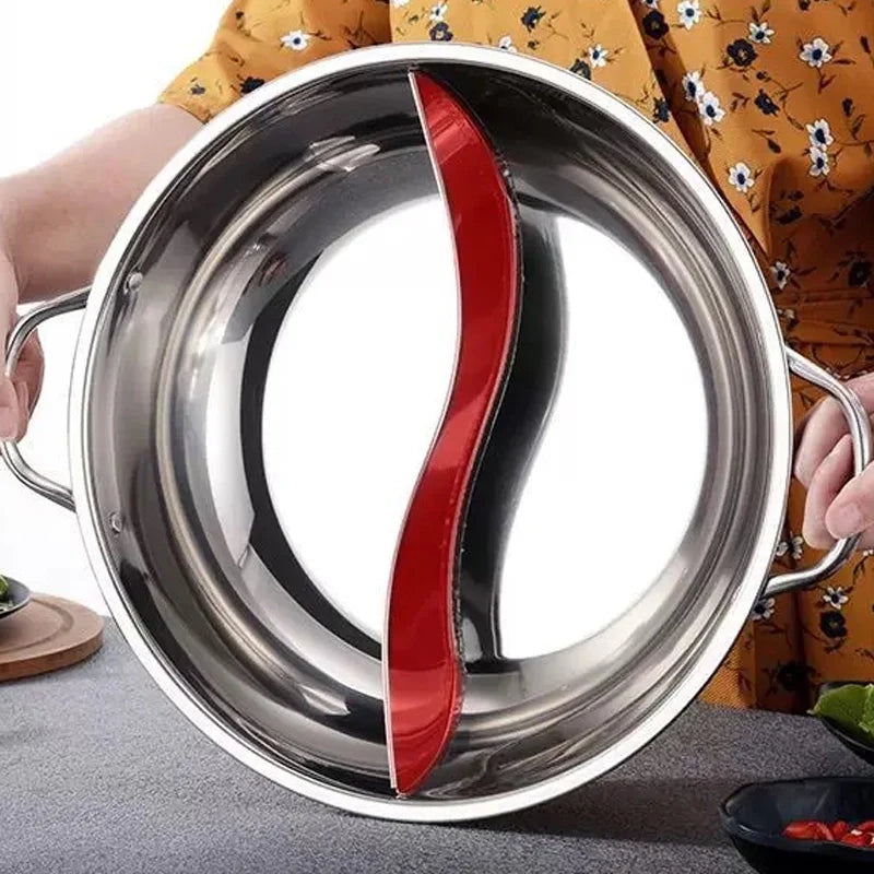 DualChef™ - Olla de Acero Inoxidable con Compartimentos Divididos para Cocción Simultánea