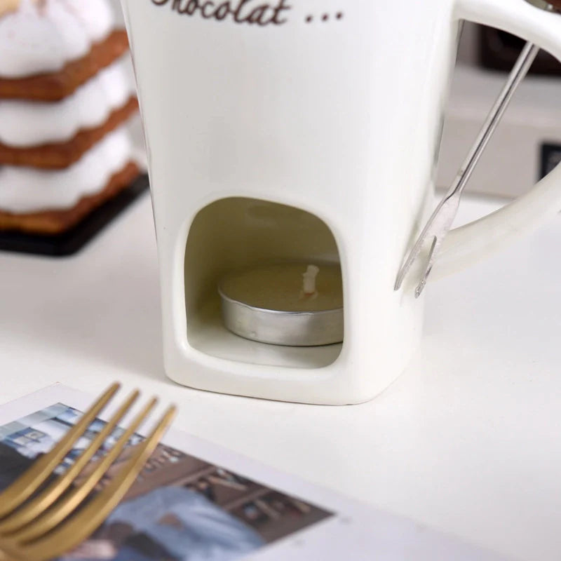 FondueMug™ - Taza de Cerámica para Fondue de Chocolate incluye Velas