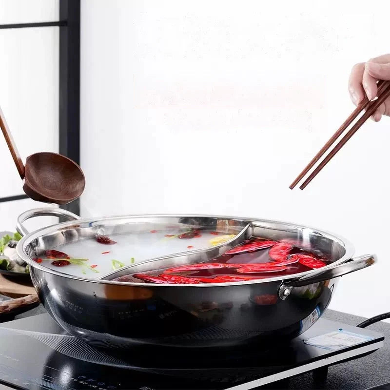 DualChef™ - Olla de Acero Inoxidable con Compartimentos Divididos para Cocción Simultánea