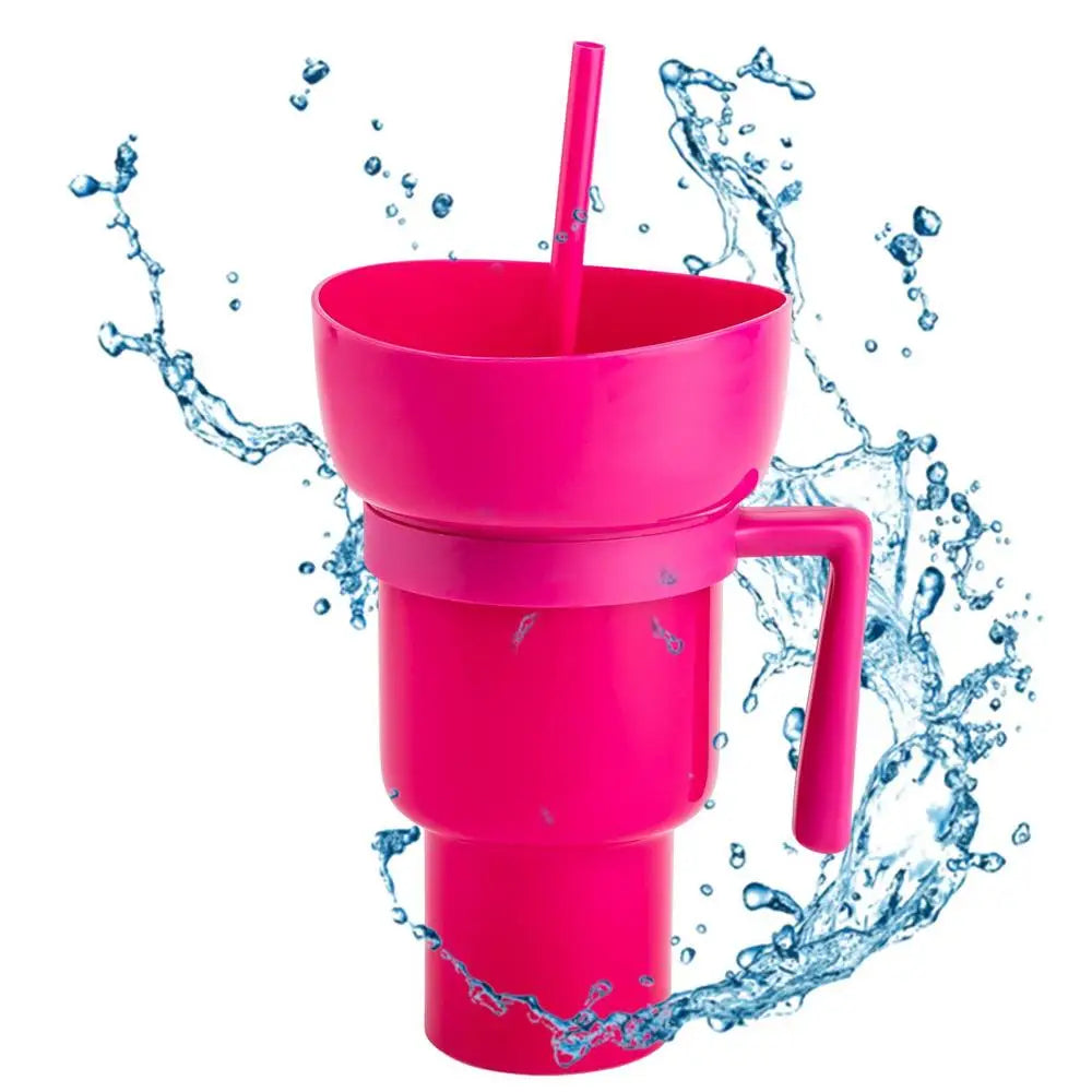 Snack2Go™ - Taza Portátil para Aperitivos y Bebidas, Taza 2 en 1 con Cuenco para Aperitivos en la Parte Superior y Cañita, Ideal para Palomitas de Maíz, Aperitivos y Bebidas