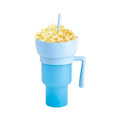Snack2Go™ - Taza Portátil para Aperitivos y Bebidas, Taza 2 en 1 con Cuenco para Aperitivos en la Parte Superior y Cañita, Ideal para Palomitas de Maíz, Aperitivos y Bebidas